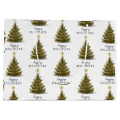 Christmas Pine Tree Happy Holidays Typograpy  ラージペーパーバッグ (裏面)