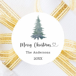 Christmas pine tree simple script ラウンドシール