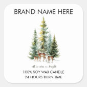 Christmas Pine Trees & Deers Candle Labels スクエアシール (正面)