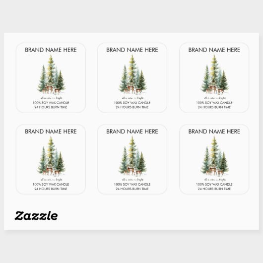 Christmas Pine Trees & Deers Candle Labels スクエアシール (シート)