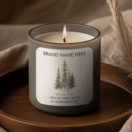 Christmas Pine Trees & Deers Candle Labels スクエアシール