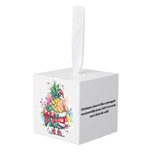 Christmas pineapple tree watercolor キューブオーナメント (正面アングル)