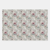 Christmas Pink and Silver Poinsettia Floral  ラッピングペーパーシート (正面)