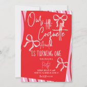 Christmas Pink Bows Birthday Stripes 招待状 (正面)