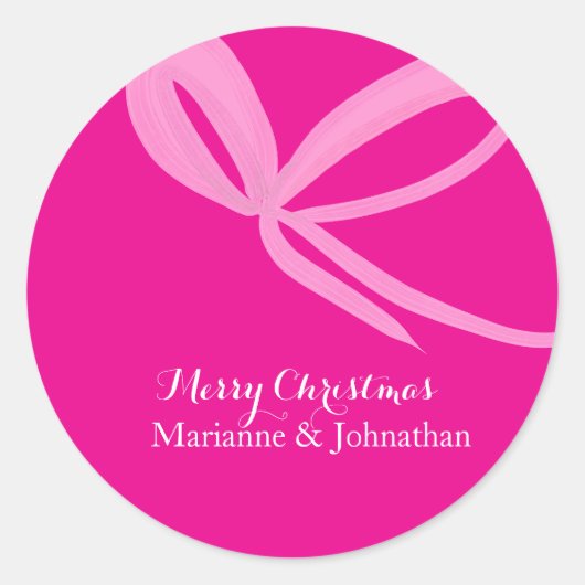 Christmas Pink Bright Bows Hand Drawn ラウンドシール (正面)