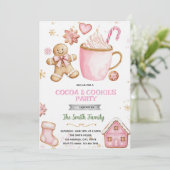 Christmas pink Cookies and Cocoa invitation 招待状 (スタンド正面)