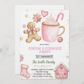 Christmas pink Cookies and Cocoa invitation 招待状 (正面/裏面)