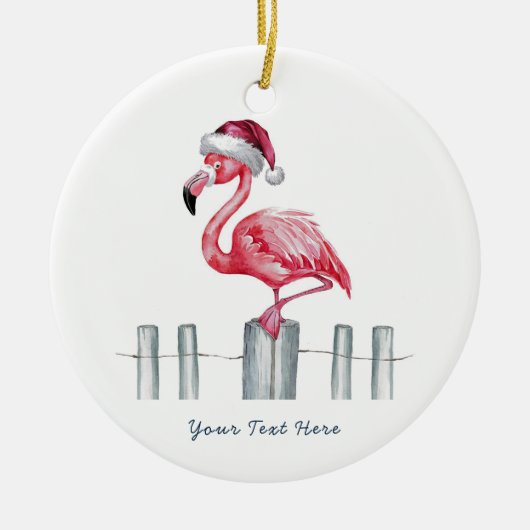 Christmas Pink Flamingo in Santa Hat Personalized セラミックオーナメント (正面)