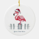 Christmas Pink Flamingo in Santa Hat Personalized セラミックオーナメント (裏面)