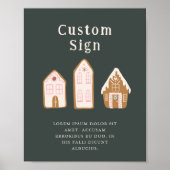 Christmas Pink Gingerbread House Custom Sign ポスター (正面)