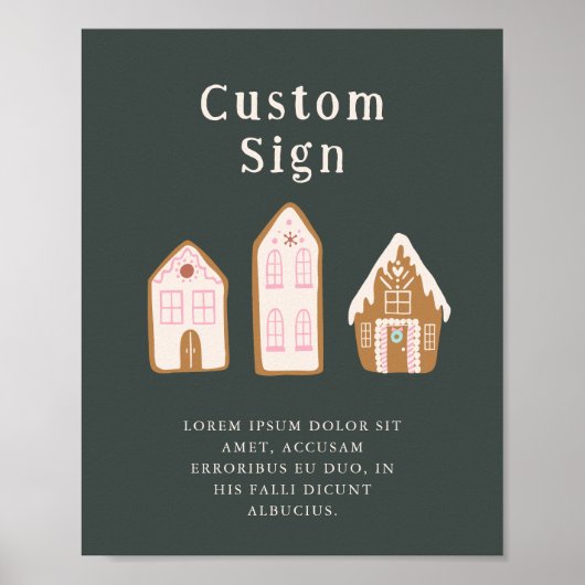 Christmas Pink Gingerbread House Custom Sign ポスター (正面)