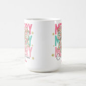 Christmas Pink Green Teal Bow Name コーヒーマグカップ (中央)