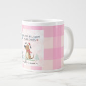 Christmas pink Plaid Cartoon illustration funny ジャンボコーヒーマグカップ (正面右)