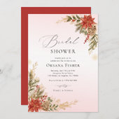 Christmas Pink Red & Gold Winter Bridal Shower 招待状 (正面/裏面)