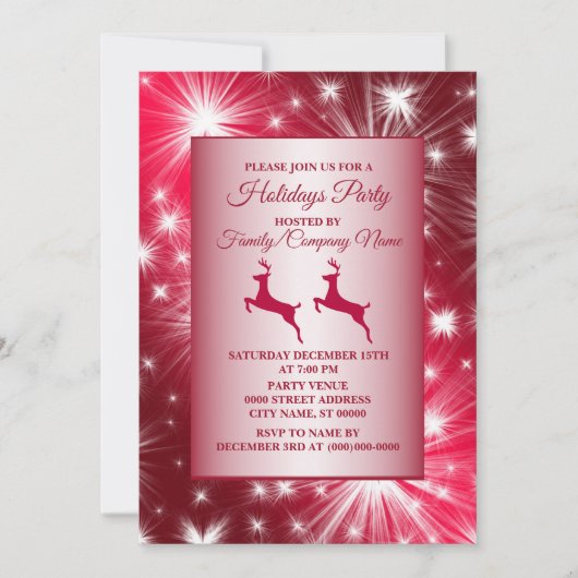 Christmas Pink Reindeer Holidays Elegant 招待状 (正面)