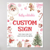 Christmas Pink Santa Winter Birthday Custom Sign ポスター (正面)