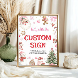 Christmas Pink Santa Winter Birthday Custom Sign ポスター