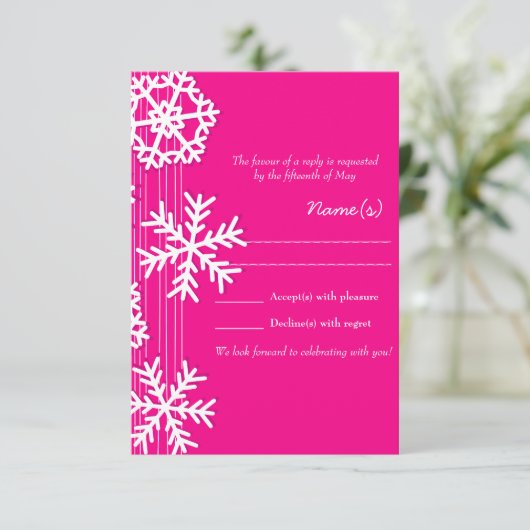 Christmas Pink Snowflake RSVP Card (スタンド正面)