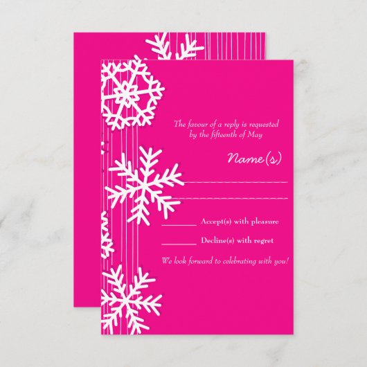 Christmas Pink Snowflake RSVP Card (正面/裏面)
