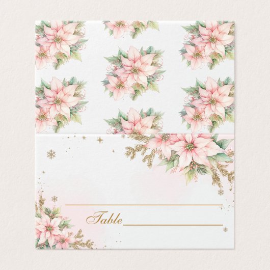 Christmas pink snowflakes poinsettia place card (外部フラット)