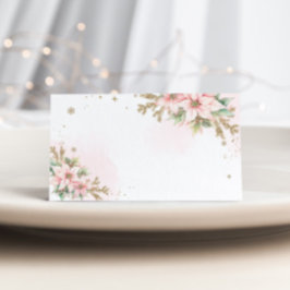 Christmas pink snowflakes poinsettia place card