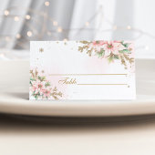 Christmas pink snowflakes poinsettia place card