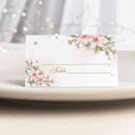 Christmas pink snowflakes poinsettia place card