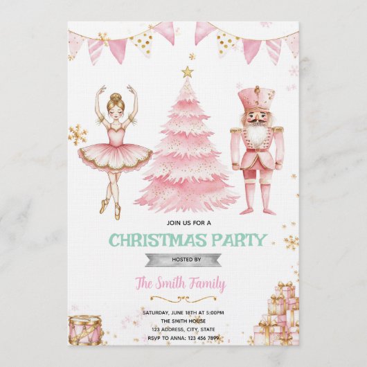 Christmas pink sugar plum nutcracker Invitation 招待状 (正面)
