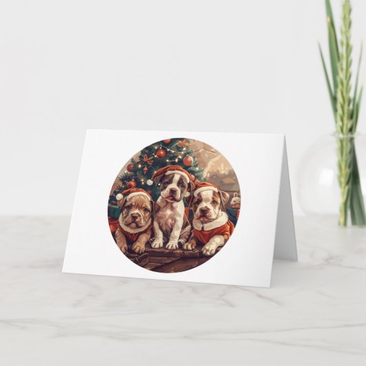 Christmas Pit Bull Puppy Dogs シーズンカード (正面)