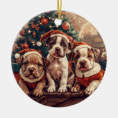 Christmas Pit Bull Puppy Dogs セラミックオーナメント (正面)