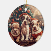 Christmas Pit Bull Puppy Dogs セラミックオーナメント (左)