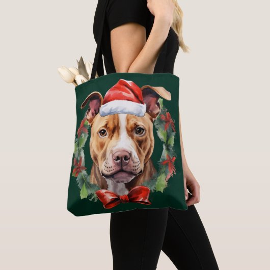 Christmas Pitbull トートバッグ (クローズアップ)