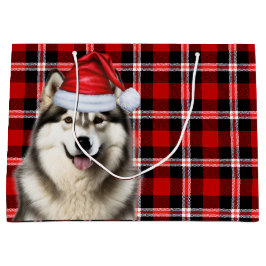 Christmas Plaid Alaskan Malamute Dog Lover ラージペーパーバッグ