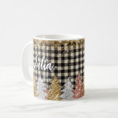 Christmas Plaid And Glitter With Name コーヒーマグカップ (正面左)