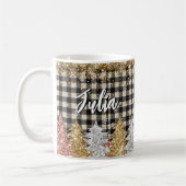 Christmas Plaid And Glitter With Name コーヒーマグカップ (左)