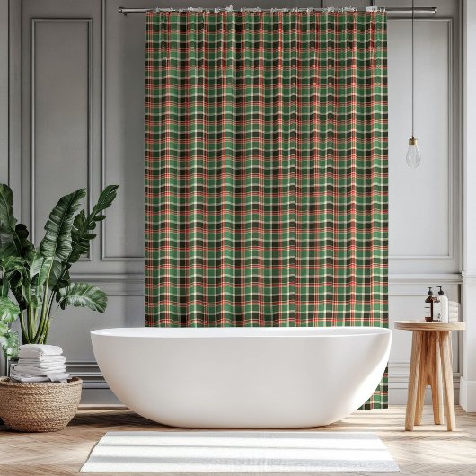 Christmas Plaid Curtain Red Green Gift for Home シャワーカーテン