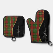 Christmas Plaid Gold Personalized 鍋つかみ&鍋敷きセット (正面)