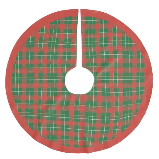 Christmas Plaid Green on Red ブラッシュドポリエステルツリースカート (正面)