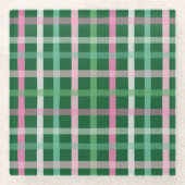 Christmas Plaid - Green & Pink ガラスコースター (正面)