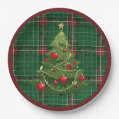 Christmas Plaid Green, Red ペーパープレート (正面)