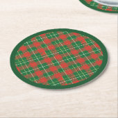 Christmas Plaid Green, Red, Gold, White ラウンドペーパーコースター (アングル)