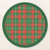 Christmas Plaid Green, Red, Gold, White ラウンドペーパーコースター (正面)