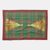 Christmas Plaid Green, Red with Gold Tree キッチンタオル (横)