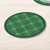 Christmas Plaid Green with Red ラウンドペーパーコースター (アングル)