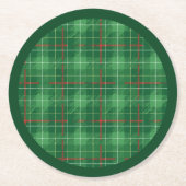 Christmas Plaid Green with Red ラウンドペーパーコースター (正面)