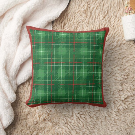 Christmas Plaid Green with Red Trim クッション (ブランケット)