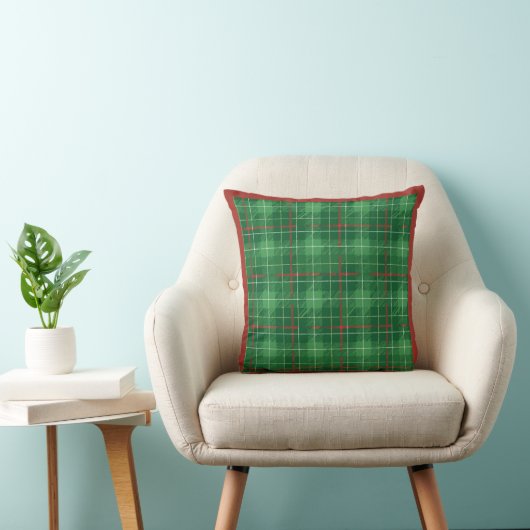 Christmas Plaid Green with Red Trim クッション (椅子)
