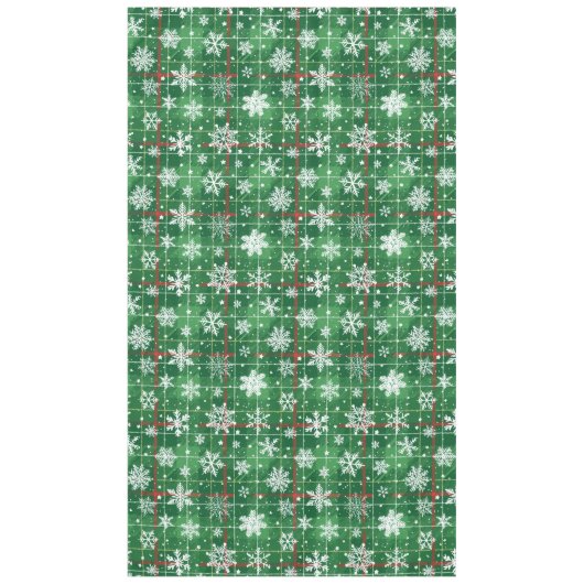 Christmas Plaid Green with White Snowflakes テーブルクロス (正面)