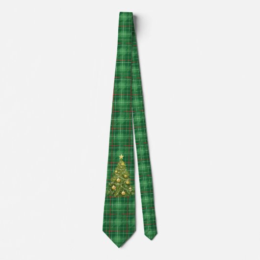 Christmas Plaid in Green with Tree ネクタイ (正面)