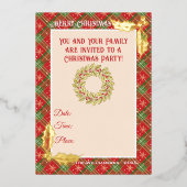 Christmas Plaid in Red, Green, and Gold Stars 箔招待状 (正面)